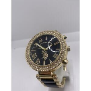 US Polo Assn Womens Gold Rhinestoen Quartz Watch Works New Battery